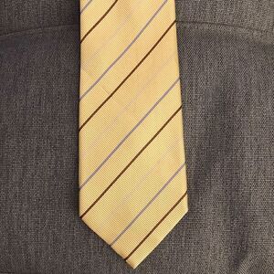 Basile Italia Printed Silk Tie in Yellow with Brown & Blue Diagonal Stripe.